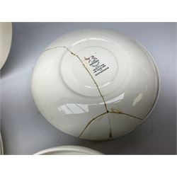 Wedgwood Persephone pattern part tea and dinner service, designed by Eric Ravilious, eight dinner plates, eight side plates, eight dessert plates, two covered tureens, meat platter, coffee pot, eight coffee cans and saucers, milk jug, covered sucrier etc (64)