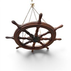 Mid 20th century ships wheel chandelier with four brass bulb fittings