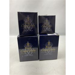 Four Royal Crown Derby teddy paperweights, comprising Teddy Cook, two Teddy George and Seated Teddy, all without stoppers, together with Crown Namestake with gold stopper 