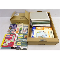  Unused stamp supplies including albums, stamp mounts, Royal Wedding 1981 stamp collection pages etc and a collection of stamp reference books, in one box  