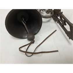 Cast iron exterior hanging garden bell with decorative butterfly bracket