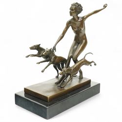 After Lorenzl - Art Deco style bronze group 'Spring Frolic', with foundry mark on rectangular marble base 23cm x 23cm