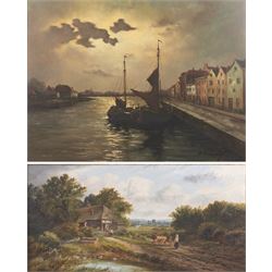 Continental School (20th Century): Harbour Scene, oil on canvas board indistinctly signed ...