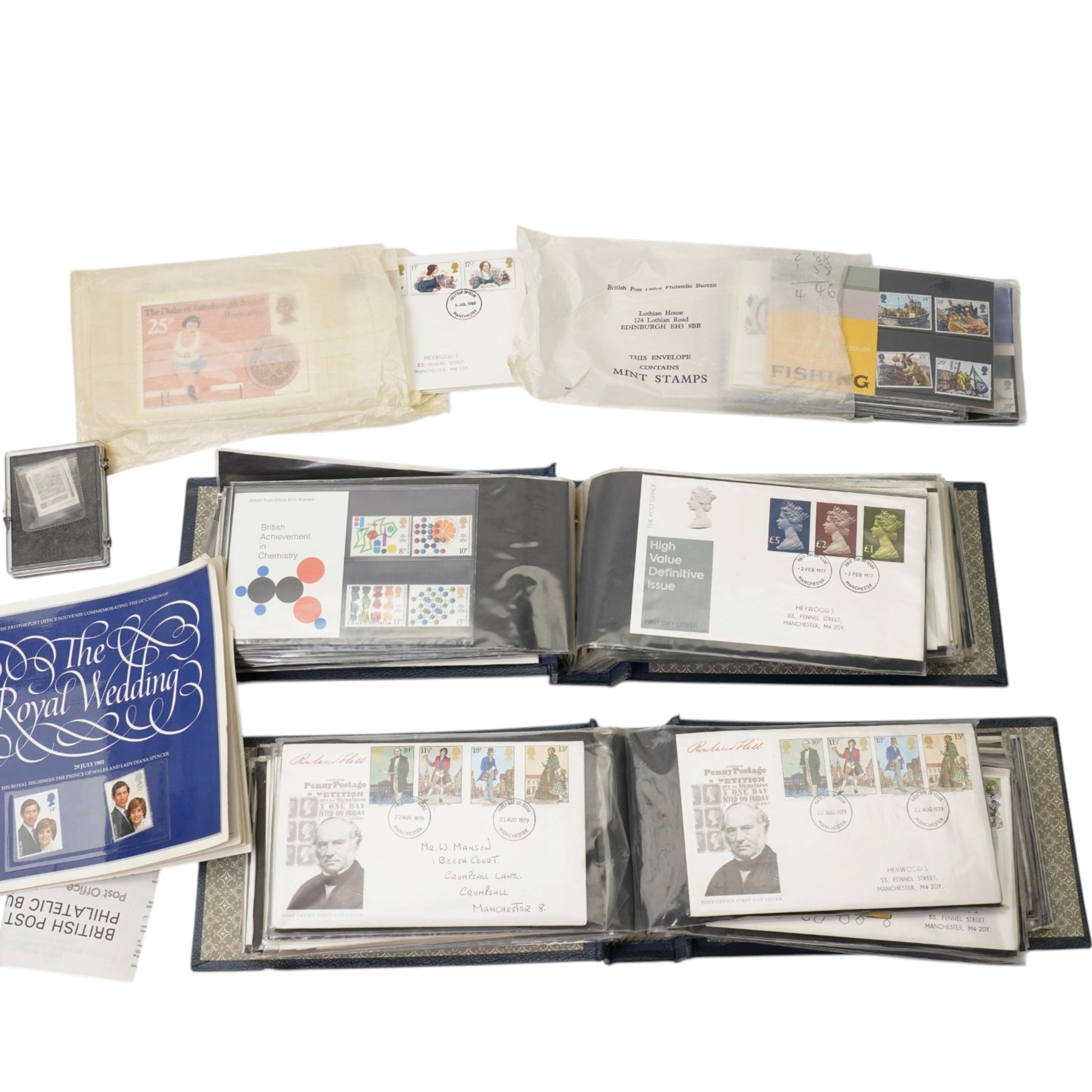 Great British and world stamps, including Queen Elizabeth II mint decimal issues, 1976 Montreal Olympics Collection in two volumes, first day covers in two folders, loose stamps etc
