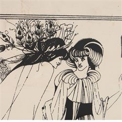 After Aubrey Beardsley (British 1872-1898): The Peacock Skirt, monochrome lithographic poster unsigned 54cm x 39cm
Notes: The original design was a one of sixteen illustrations from Oscar Wilde's play Salome: A Tragedy in One Act.