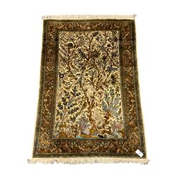 Persian Tree of Life rug, beige ground depicting foliage with birds and animals, finely knotted
