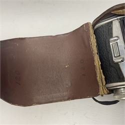 Franke & Heidecke Rolleicord twin lens camera, serial number 012706 with Heidoscop-Anastigmat f=7.5cm' lens and a 'Carl Zeiss Jena Triotar 1:4.5 f=7.5cm' lens, serial no 1474898, together with three similar cameras, including SEM TLR, serial no 420218, Ising Pucky box and Ferrania Elioflex, three in leather carry cases