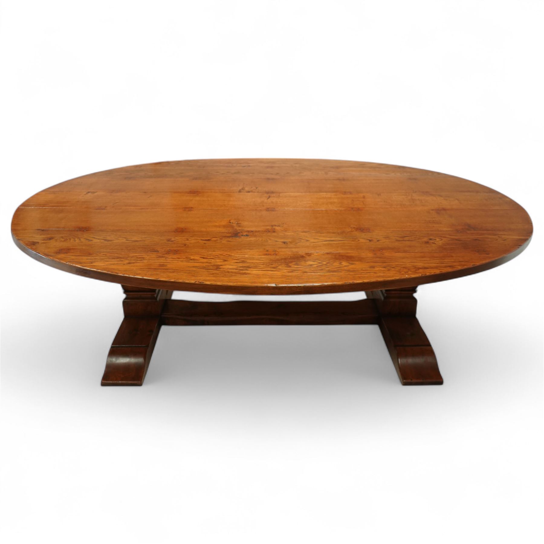 Early 20th century bespoke solid oak oval dining table Antique