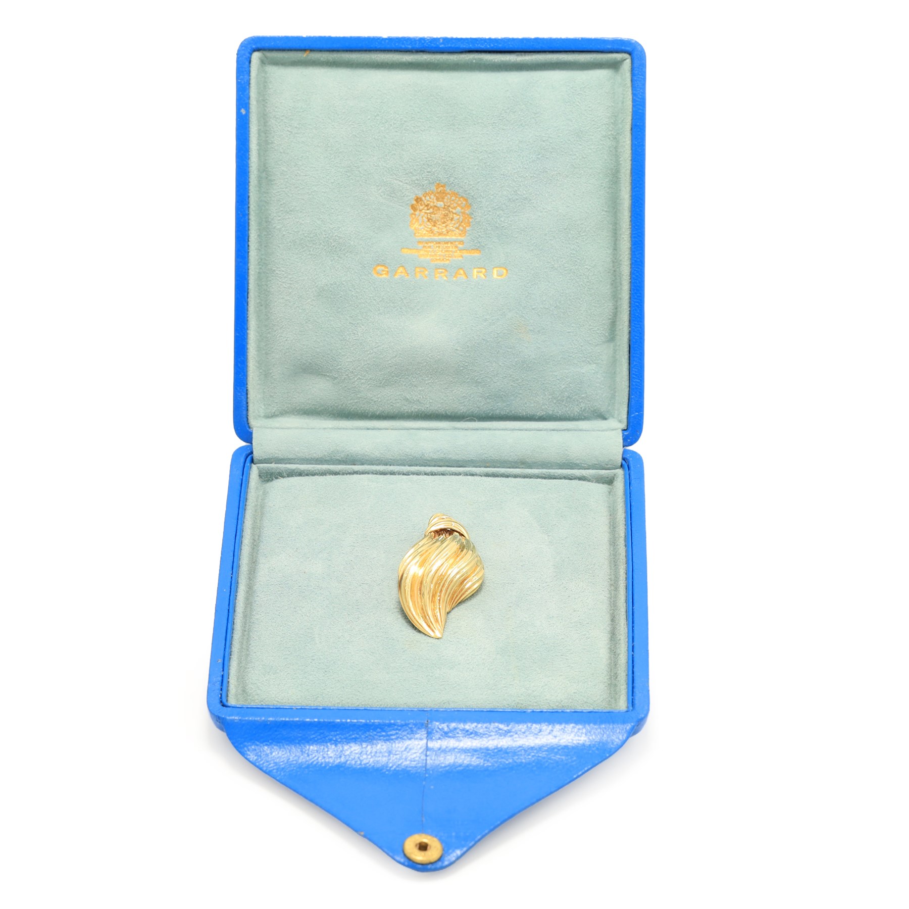 18ct gold abstract 'Flame' brooch designed by Henry Dunay for Garrard, London import mark 1986, boxed with receipt