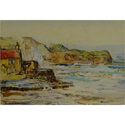  Rowland Henry Hill (Staithes Group 1873-1952): High Tide at the Old Alum Works Cottage Sandsend, watercolour signed and dated 1924,  18cm x 25cm  DDS - Artist's resale rights may apply to this lot     