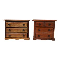 Table top chest of draws, fitted with three draws, upon a skirt base, together with anothe...