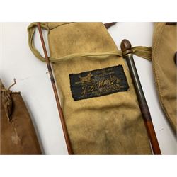 Four vintage split cane fishing rods in cloth bags, to include the Scottie Impregnated JS Sharpe rod and Pezon et Michel Farlow rod (4)