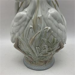Lladro vase, Herons Realm, modelled in relief with five herons, no 6881, in original box, H35cm