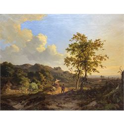 Jan Willem van Borselen (Dutch 1825-1892): Landscape with Travellers, oil on canvas signed and dated 1848, 54cm x 70cm in magnificent original gilt frame 
Provenance: private collection, purchased James Alder Fine Art, Hexham; with Woolley & Wallis 11th March 2015 Lot 474