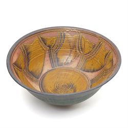 Eric and Meira Stockl of Helyg pottery, Addingham - two studio pottery bowls, larger D40cm (2)