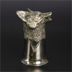 Late 20th century silver stirrup cup, modelled as a fox head to a cup of plain fluted form, hallmarked Royal Irish Silver Co, Sheffield 1971, H11.5cm
