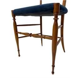 Campanino Chiavari by Fratelli Levaggi - circa. 1950s set eight walnut dining chairs, seats upholstered in blue fabric, 