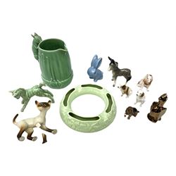 Sylvac blue rabbit no. 1067, green horse no. 1334, jug with squirrel handle no. 1958 (a/f), Royal Doulton dog figure, and other ceramics in one box