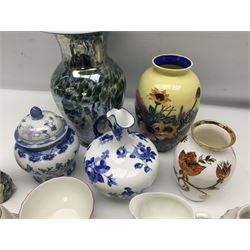 Royal Crown Derby ewer, decorated with blue roses on a white ground, together with Old Tupton vase, Beswick cup and saucer etc  