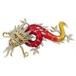 Butler & Wilson crystal and enamel Chinese dragon brooch