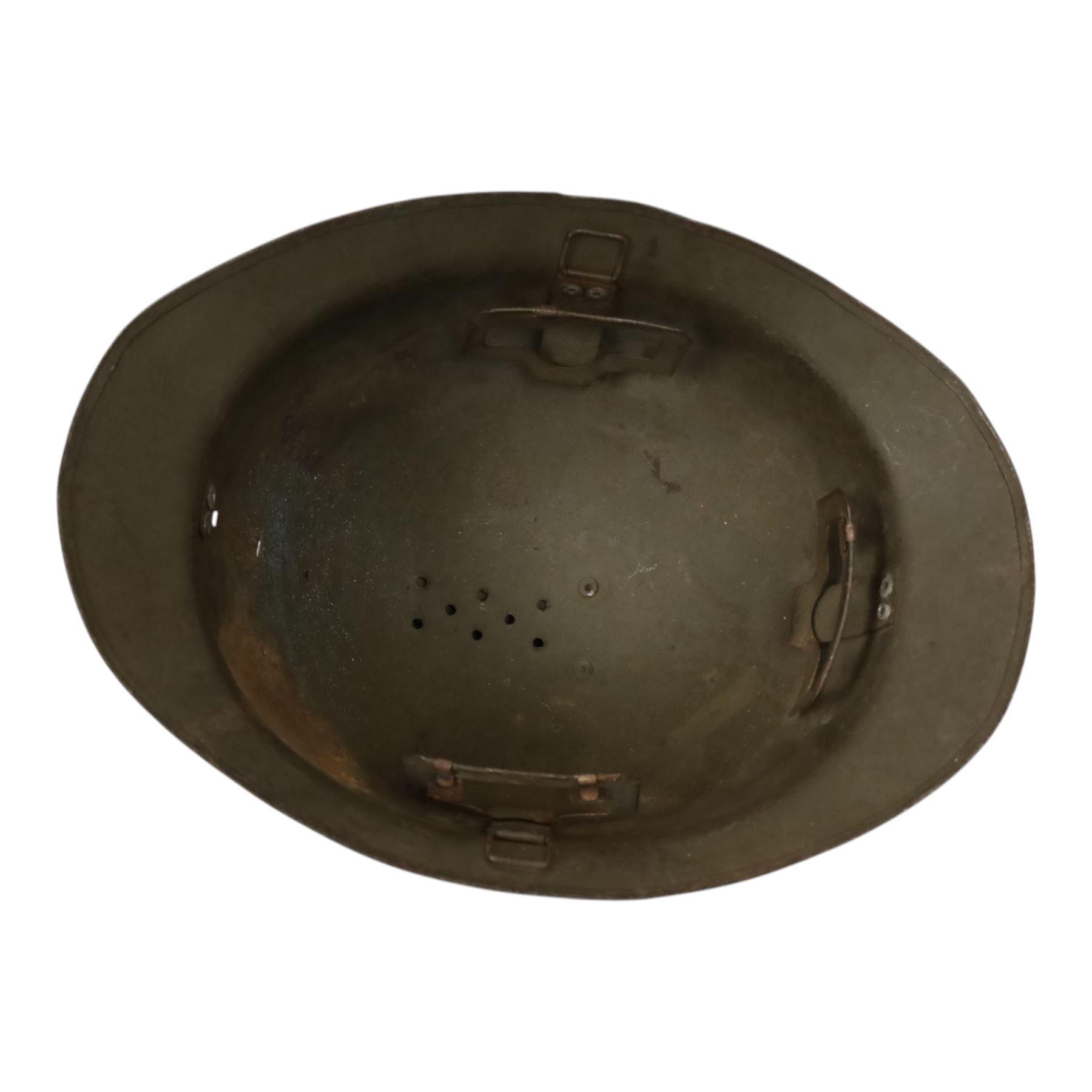 WWII MKII British Army steel helmet, together with British dispatch rider helmet,  French M26 and one other 