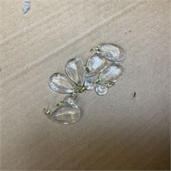 Two silver plate candelabras, together with two glass decanters, necklace and other collectables 