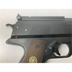 H. Weihrauch HW45 air pistol, .177 calibre, over-lever mechanism, chequered grip No.372679 L31cm; and quantity of pellets