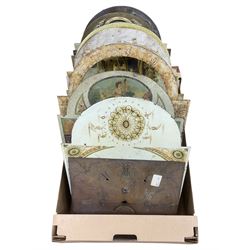 Approximately thirteen longcase clock faces, mainly 18th and 19th century, including brass and painted dials