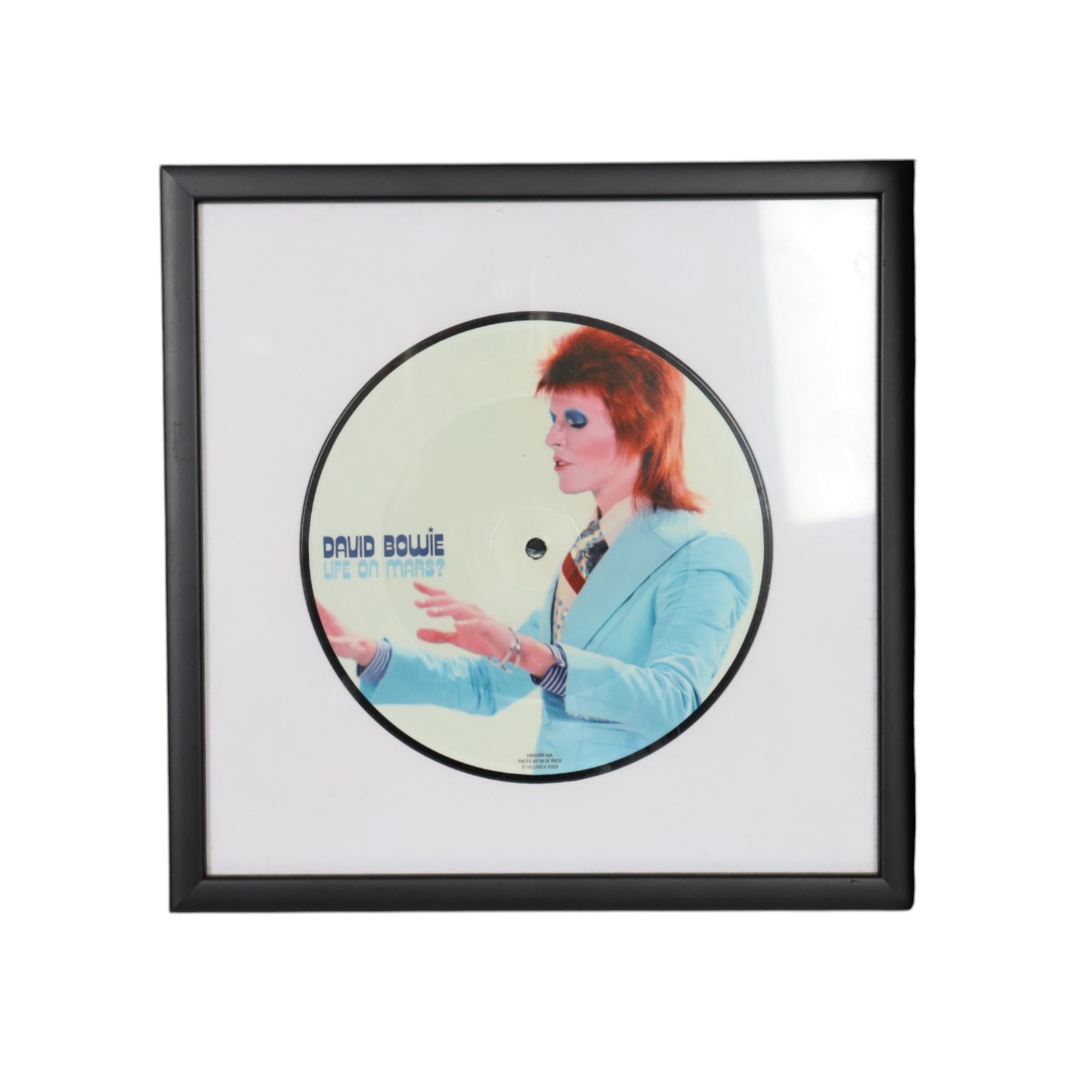 Seven framed record displays, including Meat Loaf 'Razor's Edge', Jim Steinman 'Bad For Good', Meat Loaf 'Bat Out of Hell' and 'I'd Do Anything For Love' gold coloured vinyls, David Bowie 'Life On Mars', Rod Stewart 'Sweet Surrender' and Rod Stewart 'Infatuation', largest H58cm