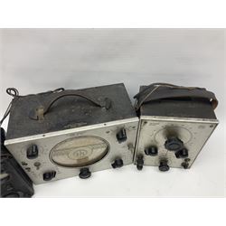 Collection of electrical testing equipment, to include The Automatic Coil Winder & Electrical Equipment Company Ltd Universal Avometer and Universal Avominor, Ross RE-177M ohm meter, British Physical Laboratories Universal Bridge model RS700, Weston Electrical Instrument Co model E665, RF Signal Generator Model RS600, Radar Cathode Ray Tube Tester Reactivator, etc
