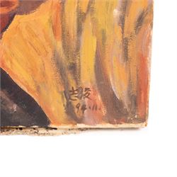 Zhijun Ren (Chinese 1948-): Surreal Portraits and Views, seven oils on canvas variously signed and inscribed, larger examples 55cm x 66cm (7)