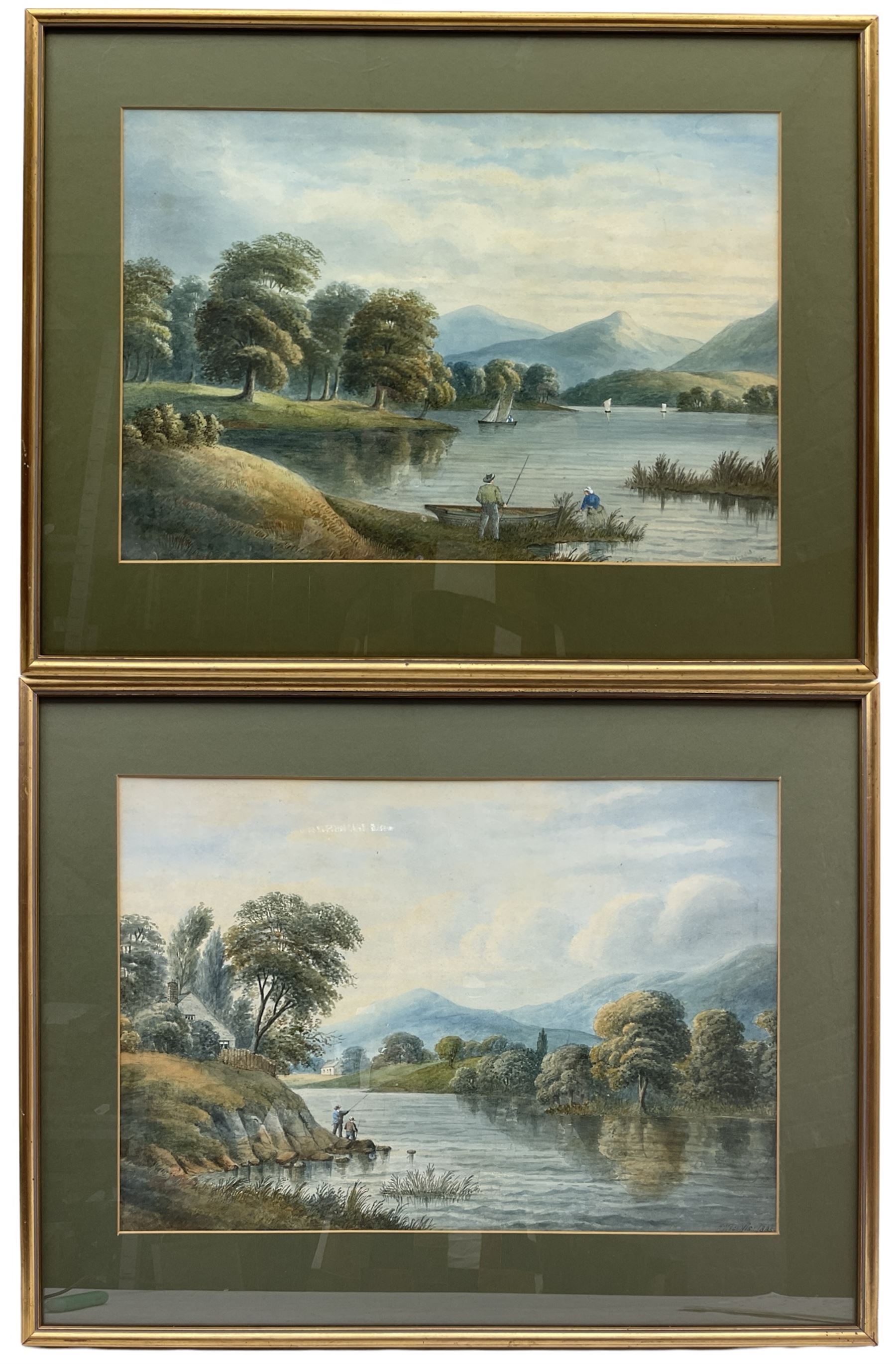 Henry Magenis (British 19th century): Anglers Fishing by a Lake, pair watercolours signed and dated 1885, 34cm x 50cm
