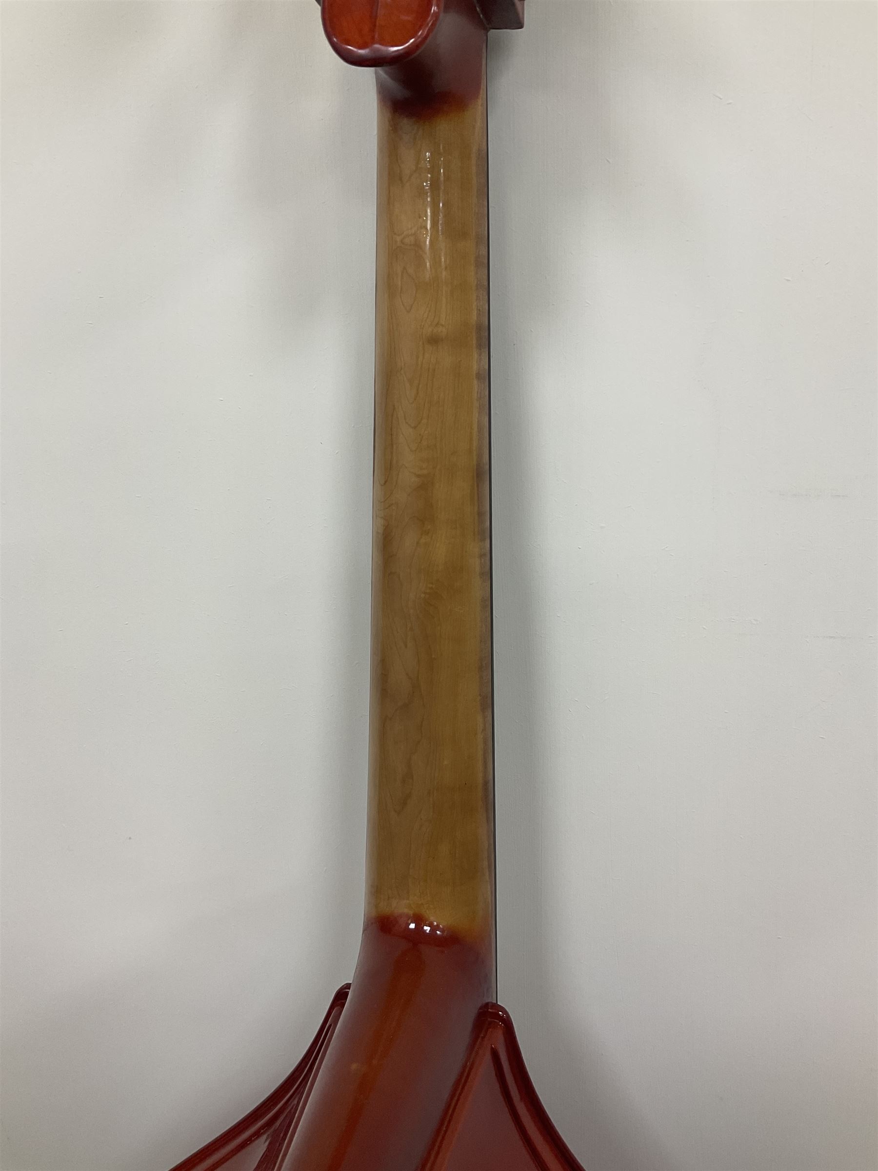 Contemporary 3/4 Double Bass, Body height bottom to shoulder 110cm, With steel tuning pins and ebonised fingerboard, no strings, bridge, tail piece, or endpin Although called a 3/4 size bass, this size is recognised as a regular sized Double Bass 
