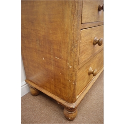  Victorian scumbled pine chest, raised back, two short and two long drawers, turned feet, W95cm, H88cm, D50cm  