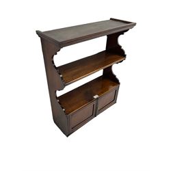 Edwardian walnut wall cabinet, shaped end supports, fitted with two shelves and double cupboard
