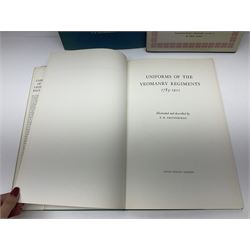 Set of six 1960s books on British Uniforms published by Hugh Evelyn London comprising Cavalry Uniforms of the British Army, Uniforms of the Royal Artillery, Uniforms of the Scottish Regiments, Uniforms of the Yeomanry Regiments and Infantry Uniforms of the British Army Series 1 & 2; all with dustjackets