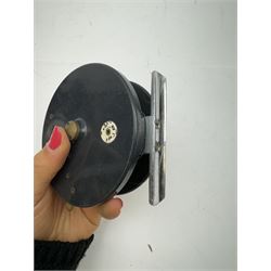 D. Slater, Newark, wood, alloy and brass star-back centre pin reel,  together with three other wooden/alloy reels including Edge Elite, Milbro Pelican and one other 