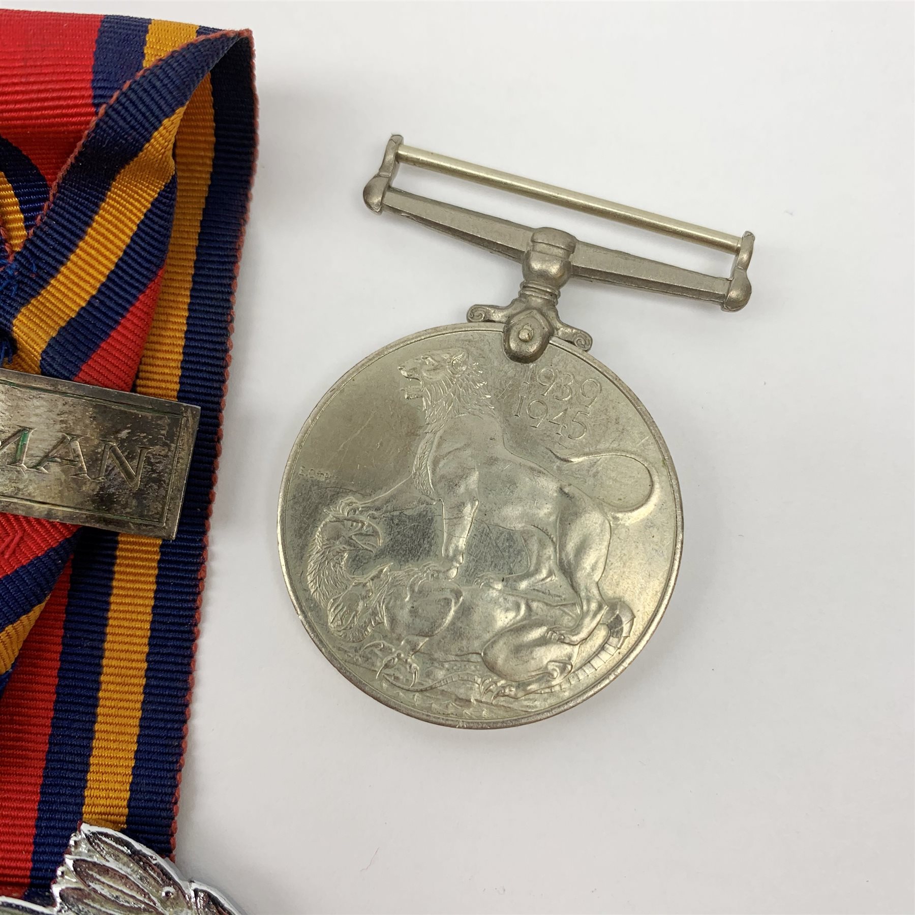  A group of WWII medals, comprising Pacific Star, Africa Star, Atlantic Star, Italy Star and The 1939-1945 Star, together with a War Medal 1939-1945, and Burma Star Association car badge.  