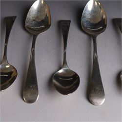 Set of six William IV silver teaspoons, engraved with monogram to terminal, hallmarked William Bateman I, London 1824, together with a set of five George III silver teaspoons, engraved with initials, hallmarked Peter & William Bateman, London 1806