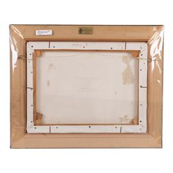 Dianne Elizabeth Flynn (Northern British 1939-): Ladies on a Windy Beach, oil on canvas signed 29cm x 39cm 
Provenance: with The Unicorn Gallery, Wilmslow, label verso