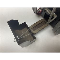 Mamod TE1a steam traction engine with burner, bunker, steering rod and funnel; red and black painted Tri-ang tin-plate Jones KL44 mobile crane; and two Hull Savings Bank Home Safe money boxes; all unboxed (4)