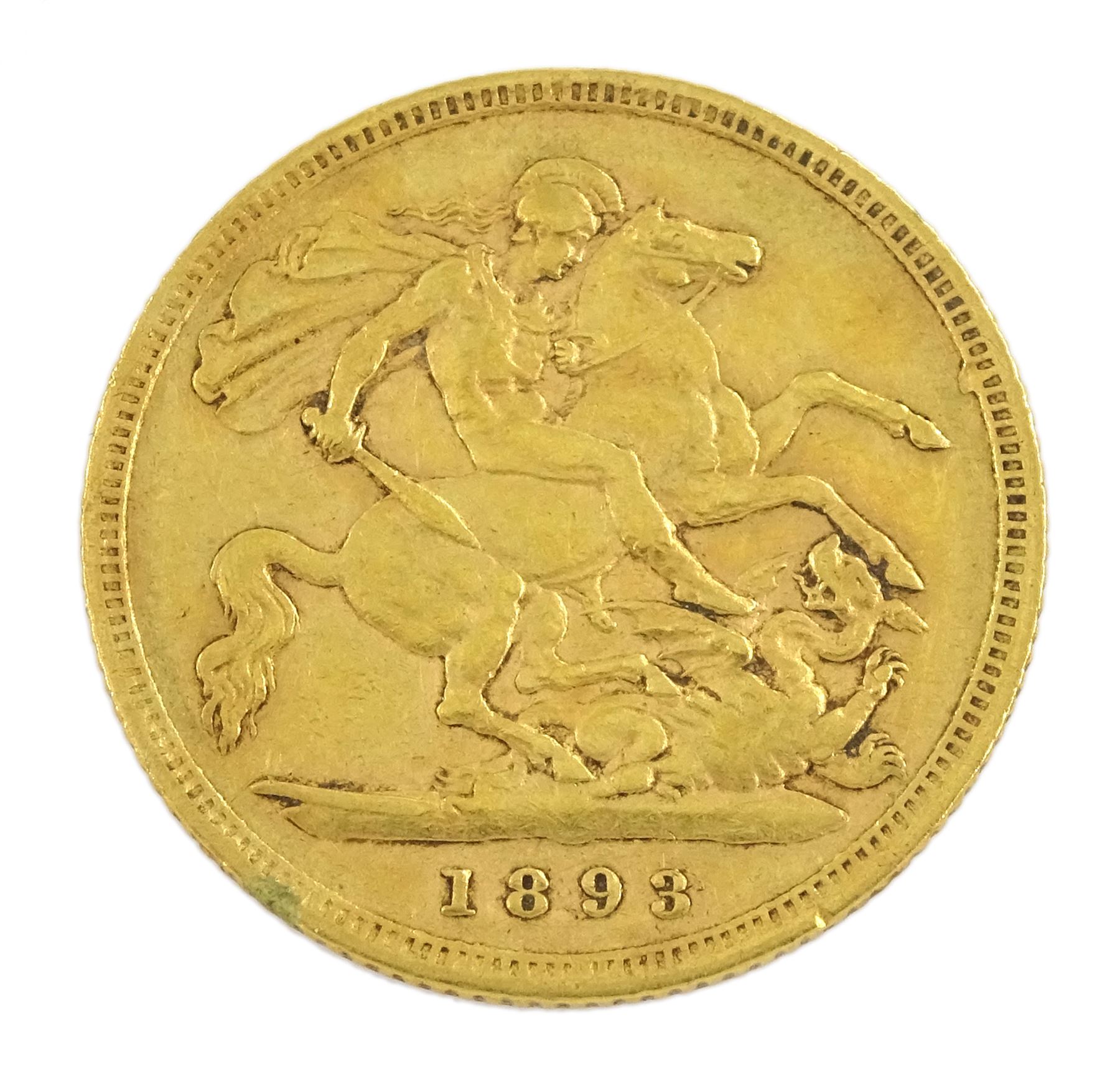 Queen Victoria 1893 gold half sovereign coin