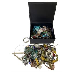 Silver bangle, necklace, ring and a collection of costume jewellery including beaded necklaces, brooches and earrings