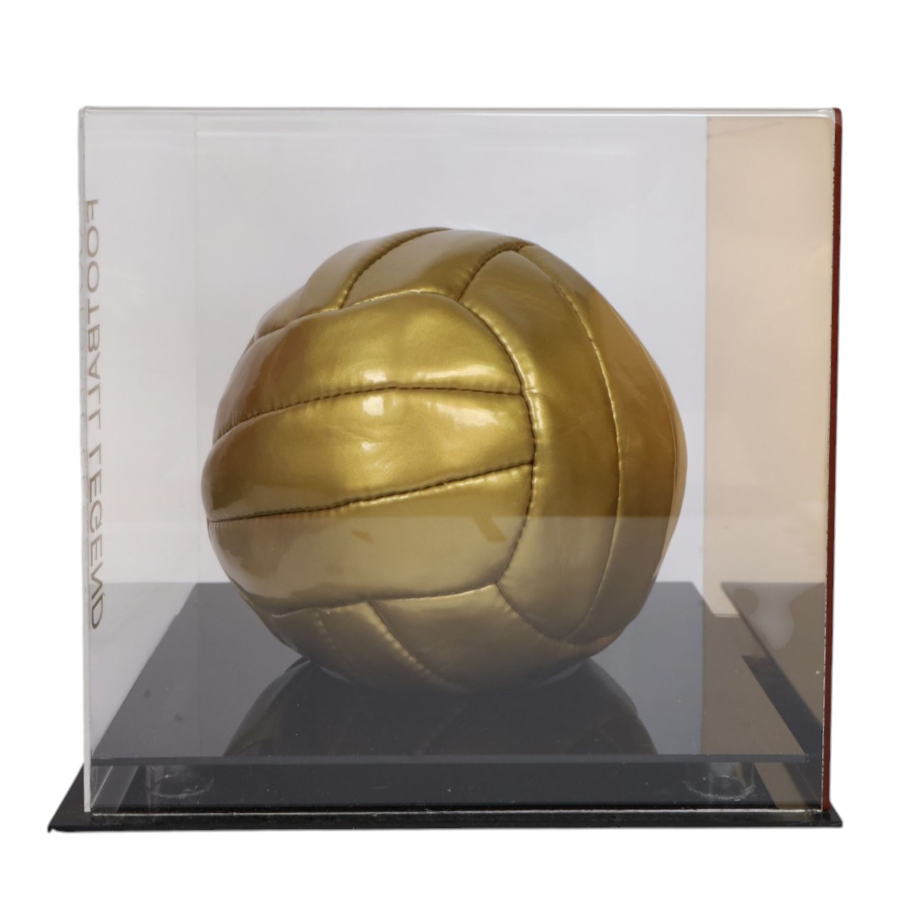 Limited edition football signed by Geoff Hurst to commemorate 50 years since England won the Football World Cup in 1966, a gold coloured football signed in black marker pen to one side, the ball stamped England 66W Celebrating 50 Years, contained within a Perspex display case, with certificate of authenticity from Northern Promotions