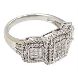 18ct white gold princess cut and round brilliant cut diamond cluster ring, hallmarked, total diamond weight 1.00 carat