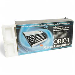 ORIC-1 Micro Computer, with keyboard and plug, in original box and packaging