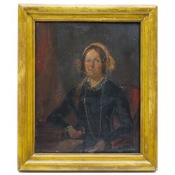English School (19th century): Portrait of a Victorian Lady Wearing a Bonnet, oil on millboard unsigned 24.5cm x 19.5cm