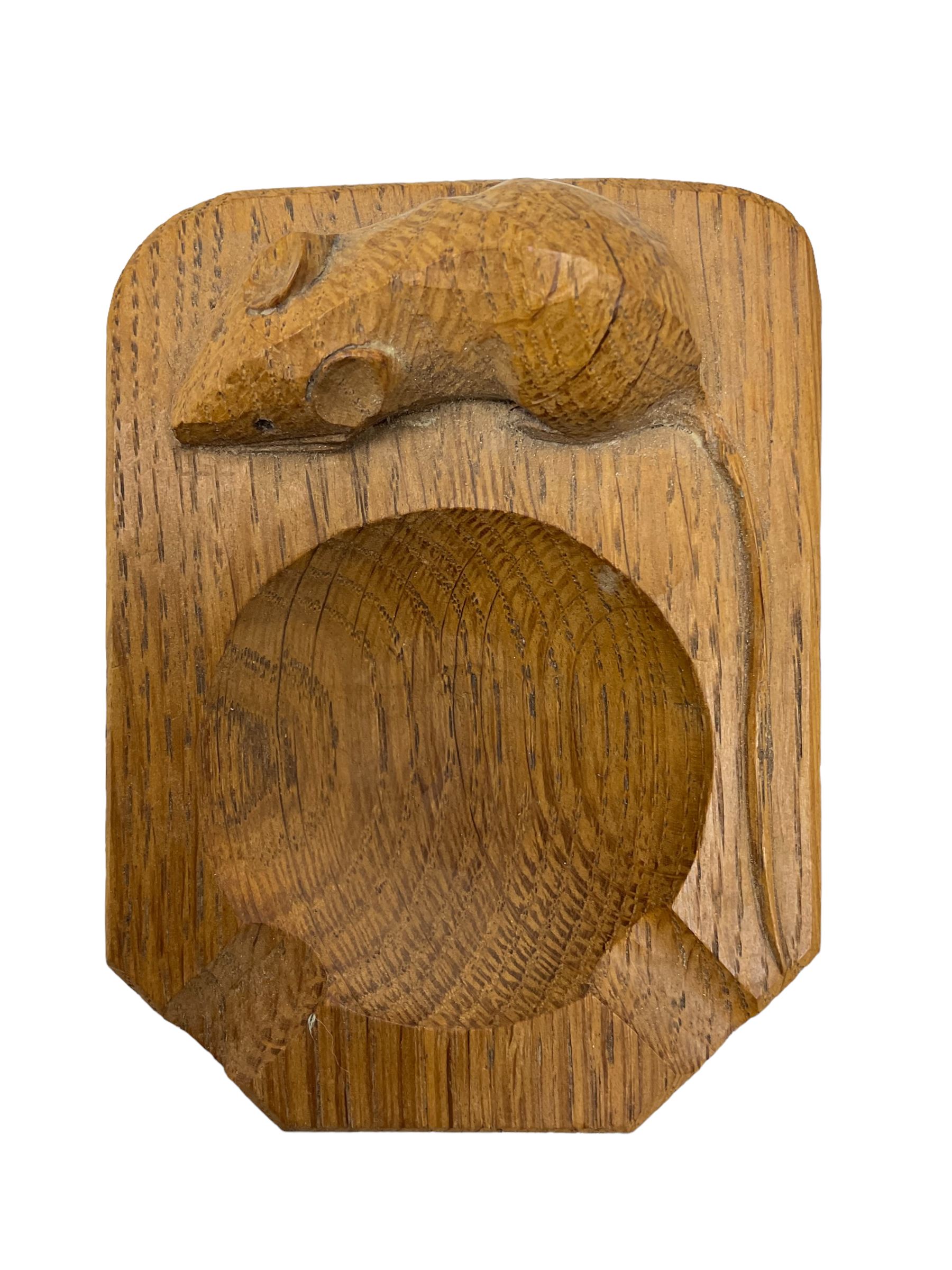 Mouseman - oak ashtray, canted rectangular form with carved mouse signature, by the workshop of Robert Thompson, Kilburn, L10cm