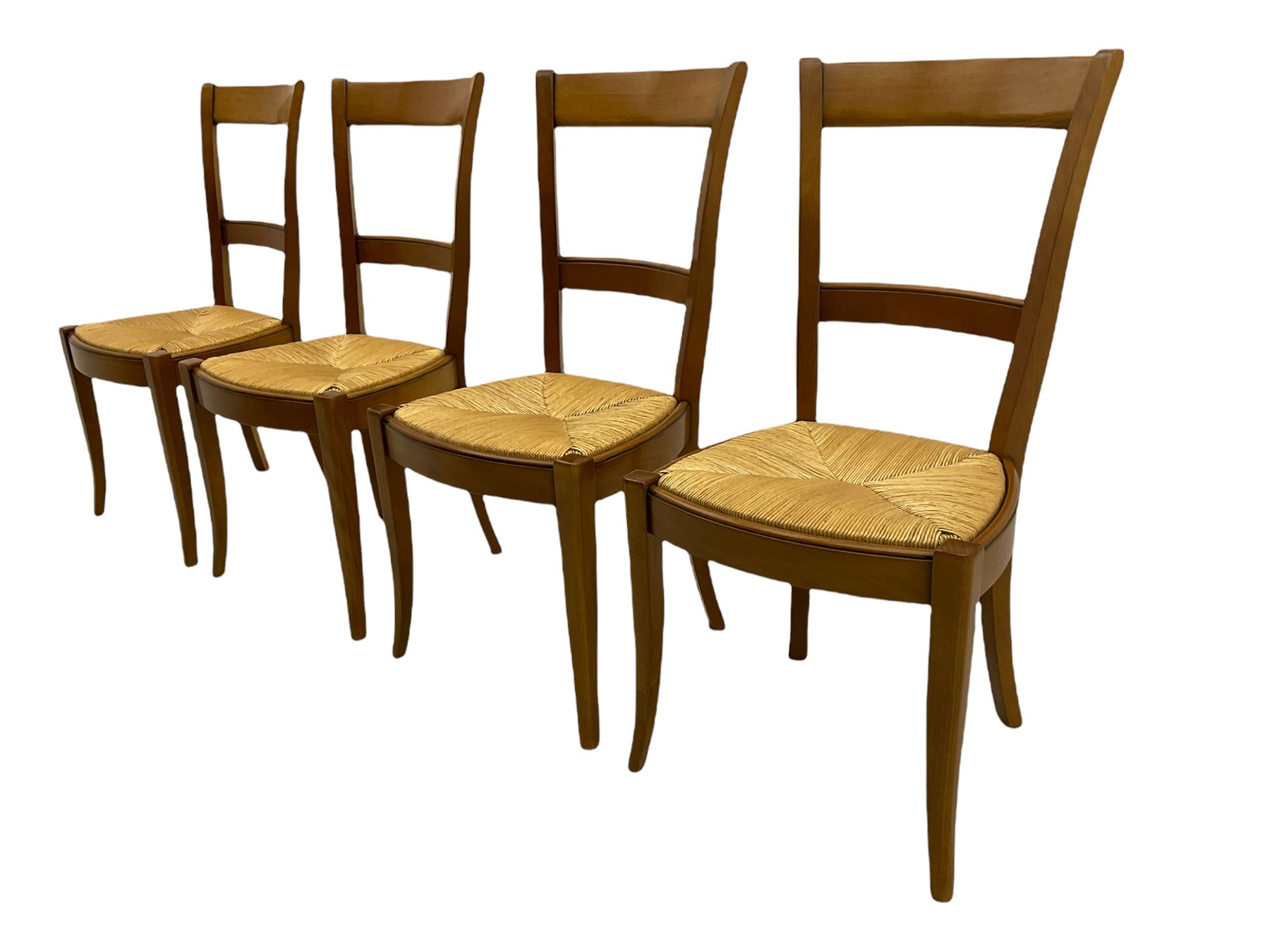 Grange Furniture cherry wood dining table, and eight chairs with rush seats
