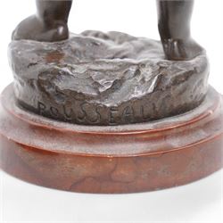 After Rousseau - Pair of bronze figures of cherubs, one holding a toy elephant, the other originally with an artists board on marble bases H23cm